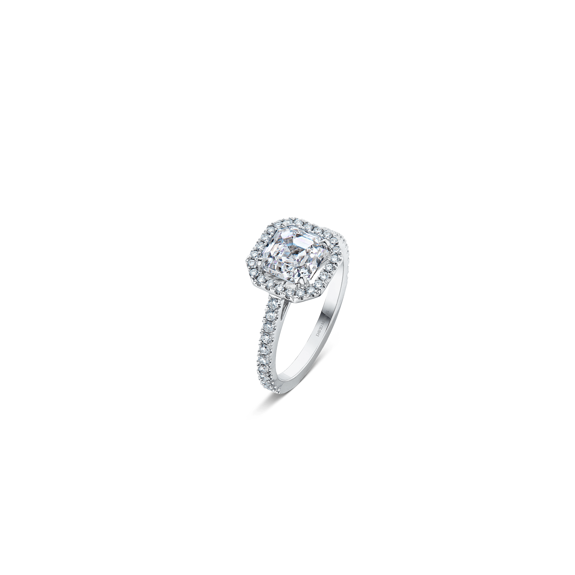 Square emerald cut with halo white diamond engagement ring - David Morris