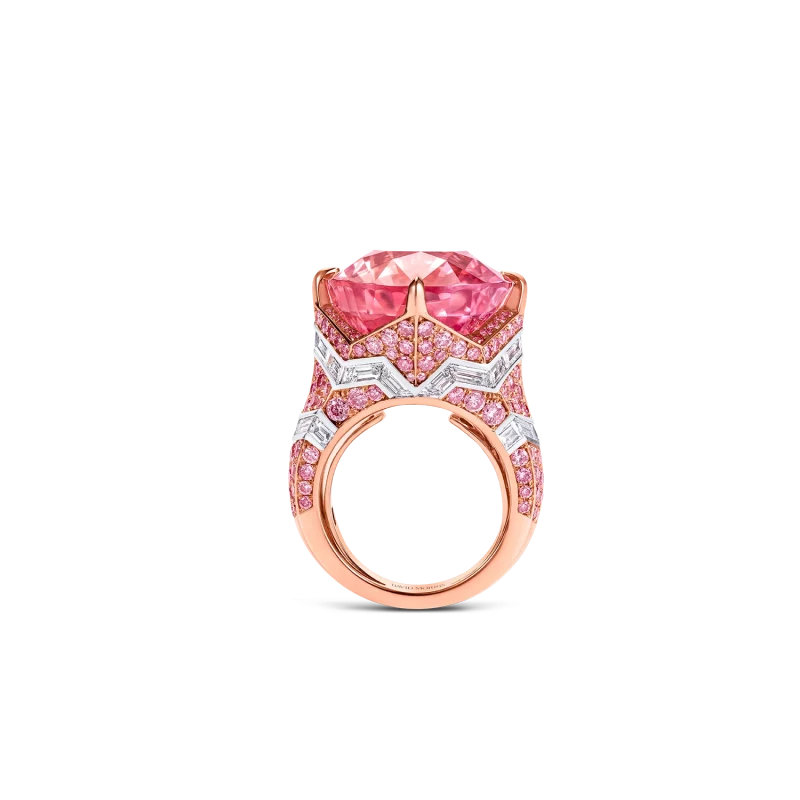 11 04 1154 padparadscha and pink diamond ring side from david morris